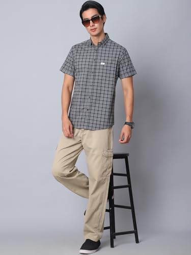 Image of Majestic Man Men Comfort Slim Fit Checked Pure Cotton Half Sleeve Casual Shirt