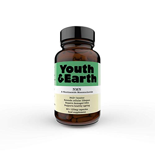 Youth & Earth NMN Nicotinamide Mononucleotide | Suplemento NAD Nicotinamida Mononucleótido | Reparación de ADN Dañado | Suplemento Anti-edad | 60 Cápsulas Veganas |125mg| Hecho en el Reino Unido
