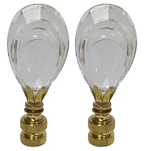 Image of Royal Designs Flat Teardrop Shaped K9 Clear Crystal 1.12 inch Lamp Finial for Single Lamp Shade, Polished Brass Base - Set of 2