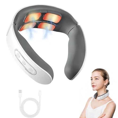 Nackenmassagegerät, Nackenmassagegerät mit Wärme, 11-in-1 nackenlösung, Kabellos Tragbares Massagegerät Nacken Schulter, 6 Modi & 9 IntensitäTsstufen für Nackenentspannung, Zuhause, Büro, Reise