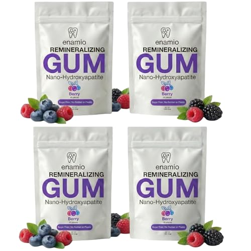 Image of Enamio Berry Remineralizing Gum with Nano Hydroxyapatite for Enamel Support & Sensitive Teeth - Xylitol Gum, Plastic Free, Sugar Free, Natural Oral Care - No Aspartame- Made in USA - 4 Pack