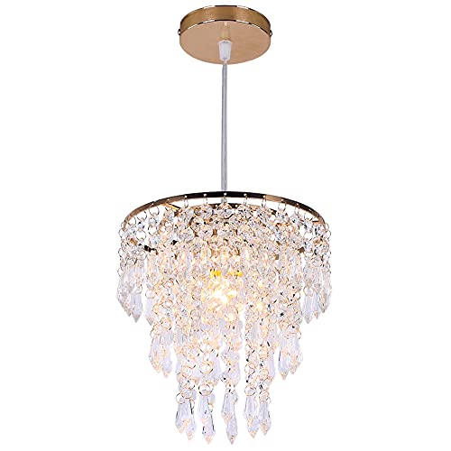 Kleine Gold-Kronleuchter Flush Mount Kronleuchter Deckenleuchten für Mädchen Schlafzimmer Modern Raindrop Crystal Hanging Light Fixture für Flur Esszimmer Kinderzimmer E26 Kleine Gold-Kronleuchter Flush Mount Kronleuchter Deckenleuchten für Mädchen Schlafzimmer Modern Raindrop Crystal Hanging Light Fixture für Flur Esszimmer Kinderzimmer E26