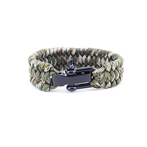 Bracelet de Sport en Plein Air, Casual 550 LB Bracelet de Survie Paracord Wristband Chain avec 3 Taille Ajustement Légèrement la Manille Noire d'acier Inoxydable pour Camping Randonnée Gym