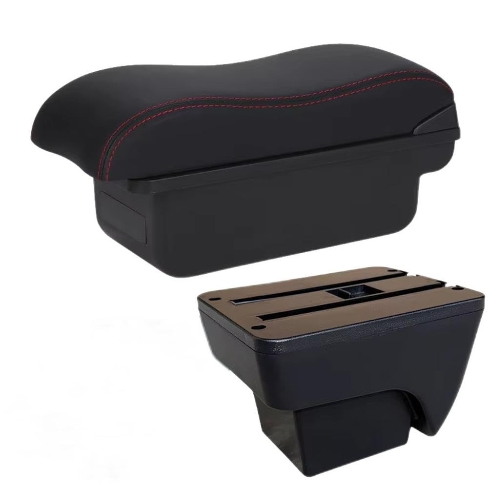 FSOZDBBPL For Seat Arona For Ibiza 6L 6J 2017-2025 Car Armrest Box Auto Storage Box Retrofit Interior Accessories Interior Parts(C1 Black red NO USB)