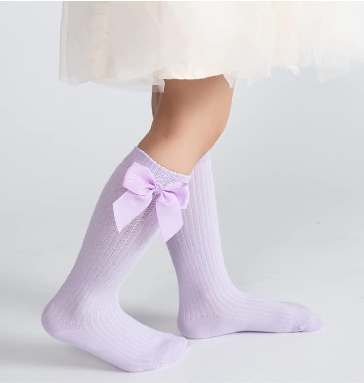 Little Girls' Knee High Socks Bow-Stitched Bows Long Stockings Casual & Dress Socks Cotton 6 Colors3