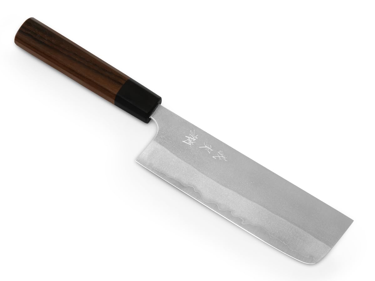 Profi Koch-Messer NAKIRI Yoshimi Kato Nashiji. Klingen-Länge 17cm. Aogami super, 3 Lagen, hand-geschmiedet. 8-eckiger Echt-Holz-Griff aus hochwertigem Rosenholz-Palisander