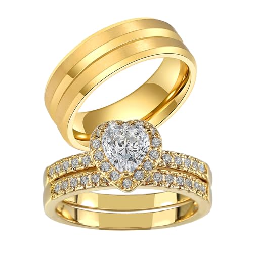 ringheart Couple Rings Matching Ring Heart AAA CZ White Gold Plated Women Wedding Ring Sets for Him and Her Rings