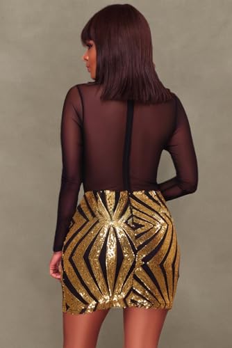 Image of RED DOT BOUTIQUE - 807 - Black Sheer Mesh Long Sleeves Club Sequins Dress Plus Size