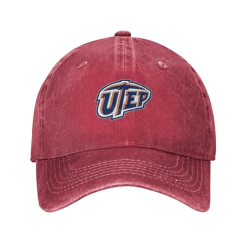 Fsugnioe UTEP Miners Hat Adjustable Baseball Cap Unisex Casual Sports Hat Red