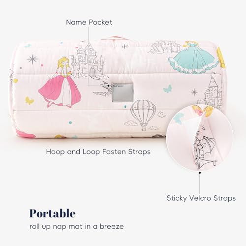 Image of PHF Soft Toddler Nap Mat with Removable Pillow, Rollup Design Kids Sleeping Mat, Slumber Bags for Girls, 55 inchx23 inch Toddler Sleeping Bag for Daycare Preschool Travel Camping, Princesses