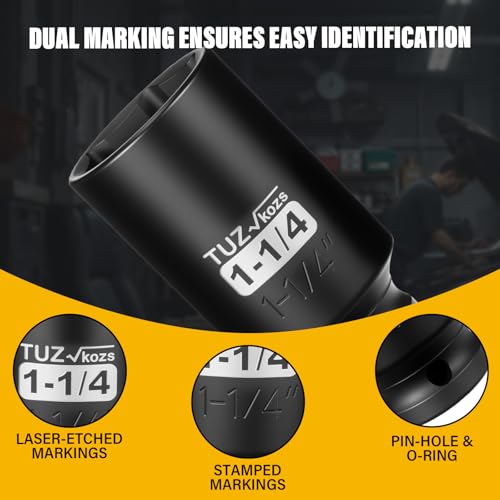 Image of 1 /2 Inch Drive 1-1 /4 Inch Deep SAE Impact Socket,CR-MO,6 Point Radius Corner Design,Square Chamfered Opening,Axle Nut Impact Grade Socket for Easy Removal