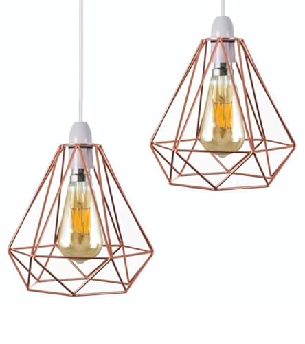 2 Pack of Rose Gold Cage Metal Basket Ceiling Light Shade, Ceiling Fitting Light & Industrial Style Ring Light for Indoor and Metal Basket Pendant Light Shade with Reducer Ring