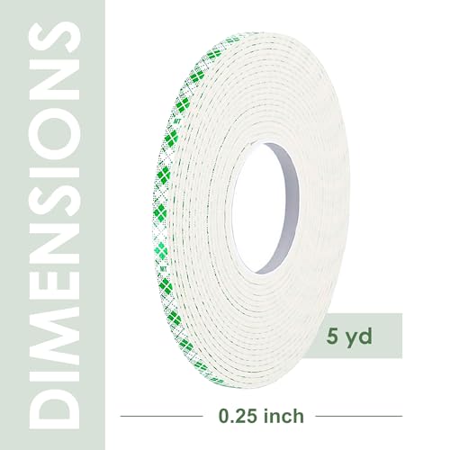 Image of Double Sided Foam Tape, 4016, 0.25 inch x 5 Yards, White, Heavy Duty, Double Coated Polyurethane Foam Tape, Perfect for Indoor Mounting, Bonding, Attaching, Crafting, Card Making Projects