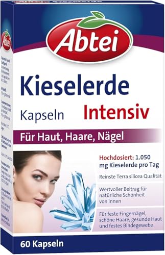 ABTEI Kieselerde Intensiv – Silizium Kapseln – 1050 mg hochdosierte Kieselerde pro Tag – feste Nägel, schöne Haare, gesunde Haut – glutenfrei, laktosefrei – 60 Kapseln