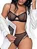 Lilosy Sexy Mesh Sheer Underwire Push Up Lingerie Set Women See Through Bachelorette Bra Panty 2 Piece Black #2 Medium