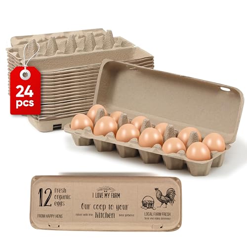 24 Egg Cartons, Bulk Recycled Pulp Trays for Large Eggs,