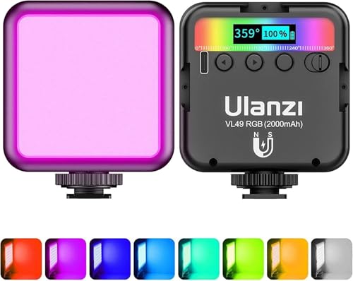 Luce Video RGB Led, ULANZI VL49 Faretto Led Dimmerabile 2500K-9500K Temperatura di Colore con Batteria Integrata, Luci Video illuminazione Pannello con LCD Display per Fotocamera Fotografia