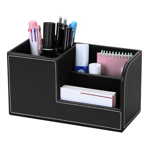Bouncy PU Leather Desk Tidy Organiser,Office Pencil Holder,Organizer Desktop,Reduce Desk ClutterDesk Accessories Office Supplies Organization Decor,wood bedside desk organizer(Black)
