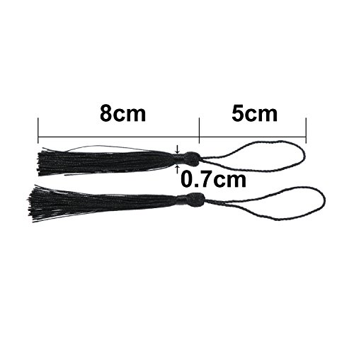 Image of VAPKER 100 Black Silky Tassels 13cm /5-Inch with 2-Inch Cord Loop for Jewelry Making, DIY Projects, Bookmarks