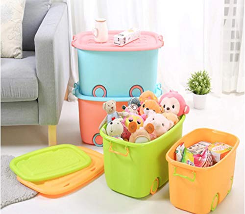 Image of Actual Big Size Plastic Stackable Organizer Storage Box With Wheels And Lid For Kids Toys Clothes Books Set of 2 Mix Color 47 X 33 X 25 Cm, Rectangular