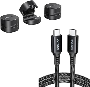 UGREEN 100w 5A C to C Fast Charging Cable (1M) and Cable Tidy Clips