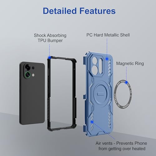 Image of Zapcase Back Case Cover for Oppo K13 Turbo 5G | Magnetic Case with Built-in Metal Ring | Supports MagSafe Charger, Wallet & Car Mount | Shockproof Hybrid PC + TPU | Blue