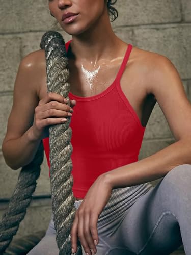 Image of LASLULU Womens Sports Bra Seamless Long Tank Spaghetti Strap Workout Bra