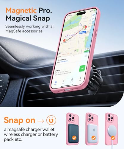 Image of CANSHN Magnetic Compatible with iPhone 14 Pro Max Case, Upgraded [Full Camera Protection] [Compatible with Magsafe] [Translucent Matte] Shockproof Protective Phone Case Cover 6.7 Inch - Pink