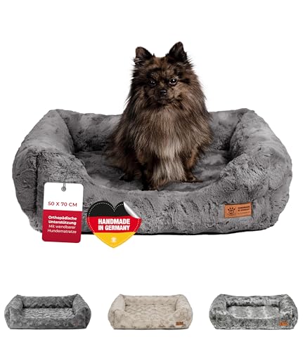 HS-Hundebett® Kuschelbett Deluxe Exklusiv XS (50x70 cm) – Orthopädisches Hundebett mit Memory Foam & Anti-Rutsch – Waschbar – Anthrazit – Made in DE