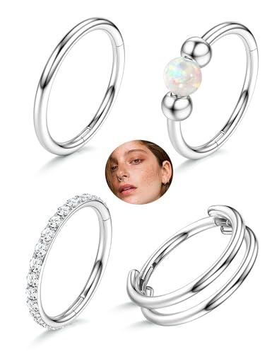 Morfetto 4Stück Nasenpiercing Ring Gold/Silber Hypoallergen - 316L Chirurgenstahl Segmentring Septum Piercing Nase Clicker Nasenring Knorpel Daith Rook Tragus Conch Helix Piercing Ring Silber 16G-6MM
