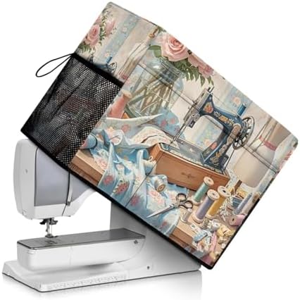 PJHEQOXE Sewing Machine Cover with Storage Pockets, Dust and Pet Hair Protection, White