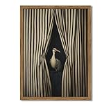 Framed Moody Crane Wall Art, Eclectic Vintage Bird Pictures Wall Decor Paintings, Surreal Humorous Animal with Black and White Striped Canvas Prints for Living Room Bedroom Bathroom Dorm 12x16 inch