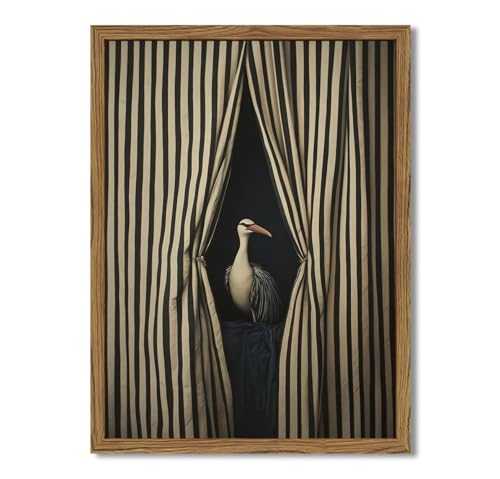 Framed Moody Crane Wall Art, Eclectic Vintage Bird Pictures Wall