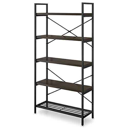 ottostyle.jp アイアンシェルフ 5段 幅80cm×奥行30cm×高さ154.5cm 【ダークブラウン】 ディスプレイ ラック オープンラック 収納棚 ハニカム構造 スチールフレーム 木目調 アジャスター付