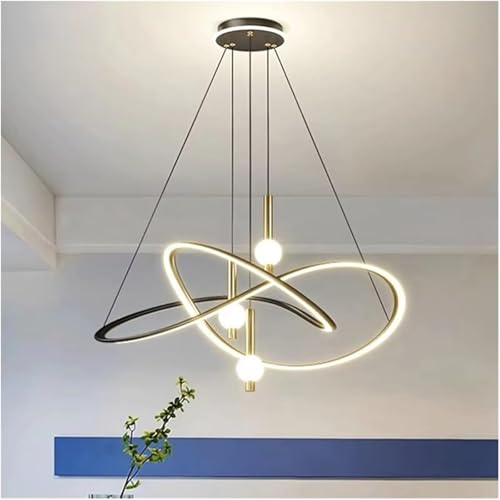 Lustre LED suspendu moderne noir 80cm pour éclairage de salon