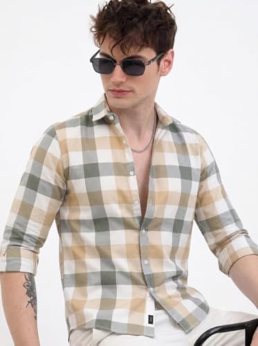 Image of Youth First Men's Cotton Blend Casual Shirt | Regular Fit Solid Full Sleeve Button Down Collared Shirts | Comfortable Formal Office Business Casual for Men