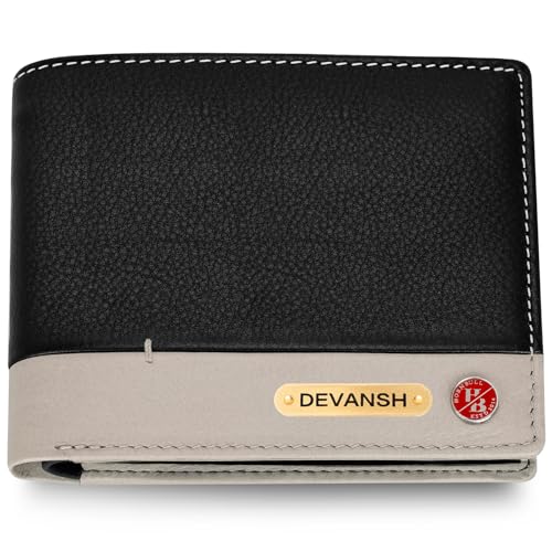 Image of HORNBULL Men's Personalized Gift Wallet I Customized Slim Stylish Leather Purse with Name I Unique Birthday Gift for Men Boy Love Husband Black /Sand