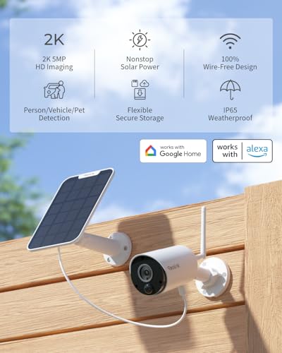 Image of REOLINK Argus Eco+Solar Panel 2K 5MP Solar Security Camera Outdoor for Home Surveilance, Night Vision, Human /Car Smart Detection, 2.4G WiFi, No Subscription, Home Hub Compatible, Local Storage