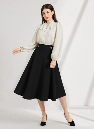 VOBCTY Women Casual Midi Skirt with Pockets Elegant A-Line Pleated High Waist Flowy Versatile Summer Skirt3