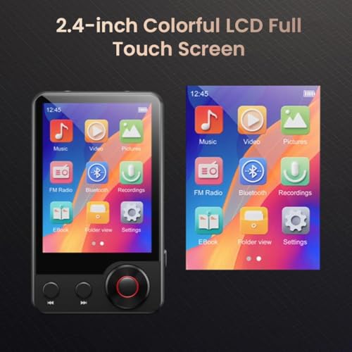 Image of AUDIOCULAR M71 MP3 Music Player with Bluetooth 5.3, HiFi Speaker, 2.4 inch Touch Screen, 32GB Storage (Up to 128GB), Dual Audio Jack, Type-C Port, Video Playback, E-Book, Alarm, FM Radio etc. (32GB-Black)