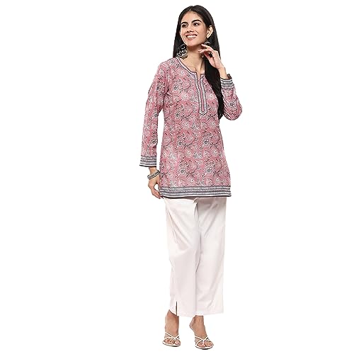 Image of BIBA Women's Polyester Straight Fit Straight Denim Printed Kurti