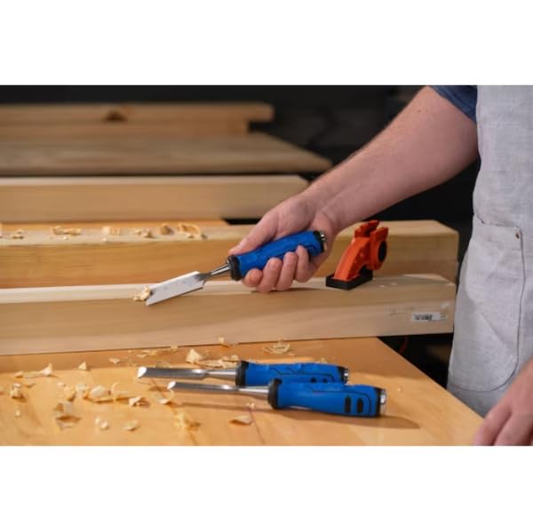 Wood Chisel Set with Chrome Vanadium Steel Blades, 1/2-1 inch, 3-Piece, Blue