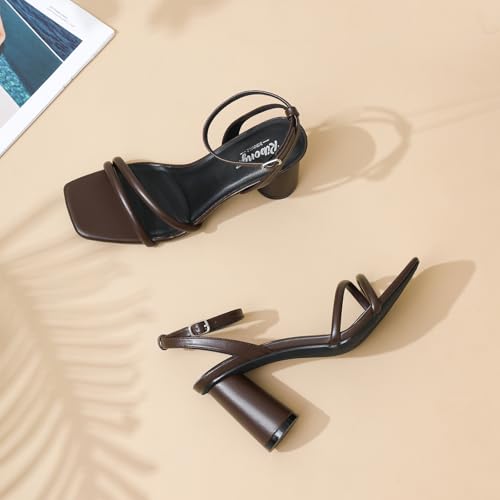Image of RIBONGZ Block Heels Prom Heeled Sandals for Women Chunky Square Open Toe Strappy High Heels Ankle Strap Wedding Bridal Shoes High Heel Sandals for Party Dress