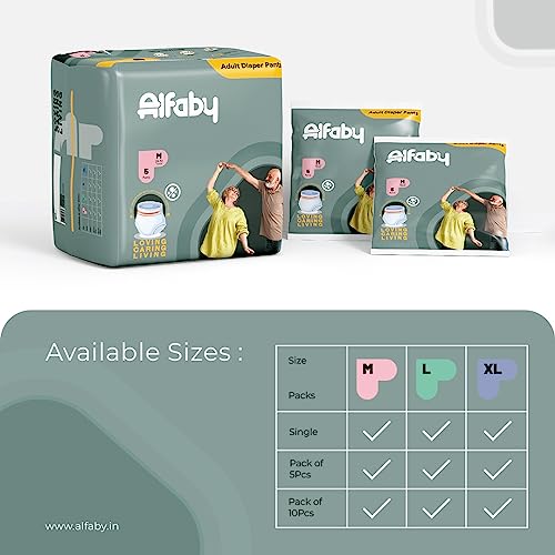 Image of Alfaby Premium Adult Diaper Pants for Men & Women - 20 Count | Extra Large Size - XL, Waist (90-152cm I 35 inch-60 inch) | Elastic Waist, Underwear Pant Style | High Absorption-Protection | Leakproof | Unisex