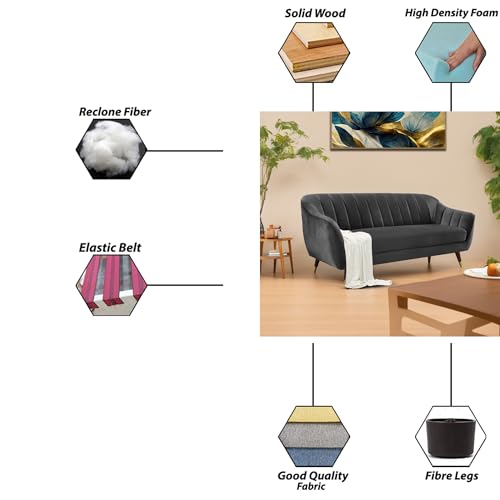 Image of Casaliving Anyse 3 Seater Sofa Set for Living Room (Black Fabric) Premium Fabric Sofa