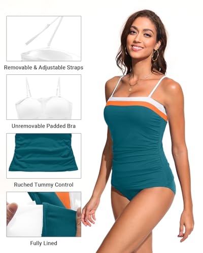 Image of Daci Womens Strapless Tankini Swimsuits- 2 Piece Tummy Control Tankini Swimsuit Bandeau Tankini Tops with Bottoms
