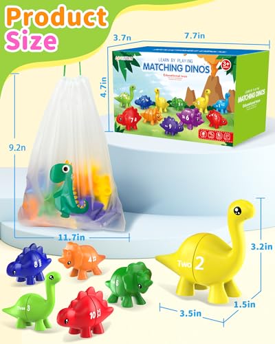 Number Dinosaur Toys for Kids 3-5, Montessori Educational Toys for 3 4 5 Year Old Boy Girl Gifts, Toddler Dino Travel Toy Preschool Learning Activities, Double Sided Dinosaurs Numbers Matching Game - Image 6