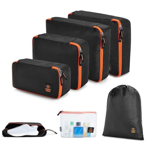 Image of Nasher Miles Packing Cube Set of 7 | Polyester Luggage Travel Organizer with Laundry Bag for Clothes, Shoes & Accessories (Black)