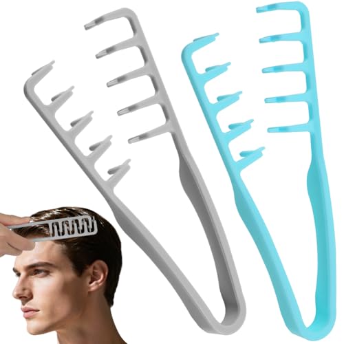 AYBUY 2 Pezzi Generico Pettine Texture Per Uomo, Strumento Volumizzante per Radici, pettine volumizzante con denti larghi Per Coprire le Cuciture (Grigio + Blu)
