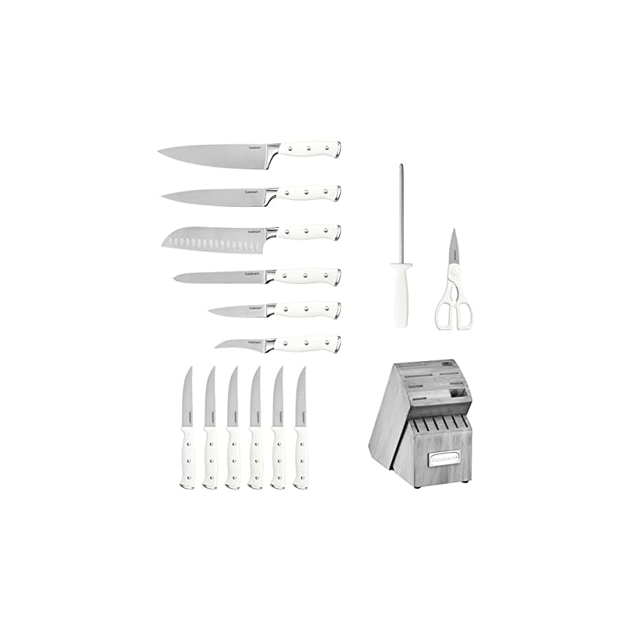 Cuisinart-C77WTR-15PG-Classic-Forged-Triple-Rivet-15-Piece-Knife-Set-with-Block-Superior-High-Carbon-Stainless-Steel-Blades-for-Precision-and-Accuracy-WhiteGrey Cuisinart 15-Piece Knife Set with Block, High Carbon Stainless Steel, Forged Triple Rivet, White/Gray C77WTR-15PG